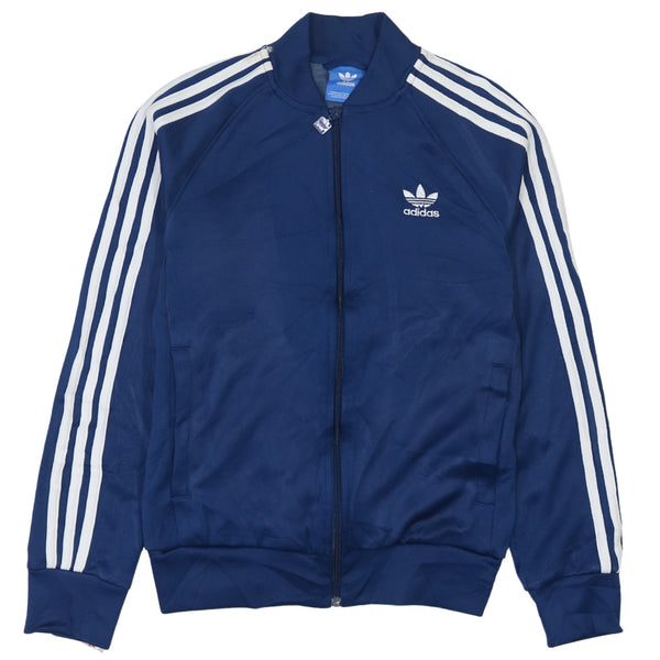 Adidas 90's Vintage Navy Blue Striped Sleeve Full Zip Sweatshirt S