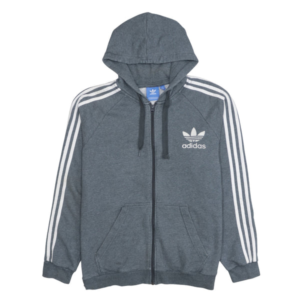 Adidas 90's Striped Sleeve Full Zip Up Hoodie Large Grey