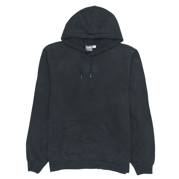 Puma 90's Vintage Black Pullover Hoodie with Drawstring Pockets - Men's Large