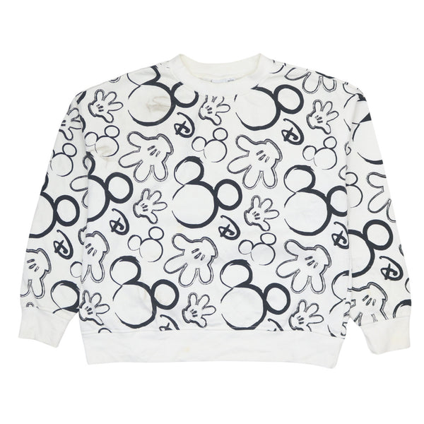 Vintage Disney 90's White Crew Neck Sweatshirt Small Heavyweight Cotton