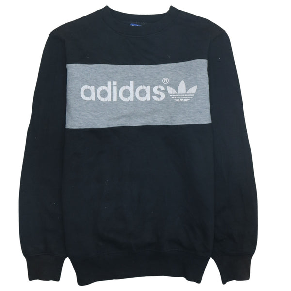 Adidas Vintage 90's Spellout Black Crew Neck Sweatshirt L Cotton