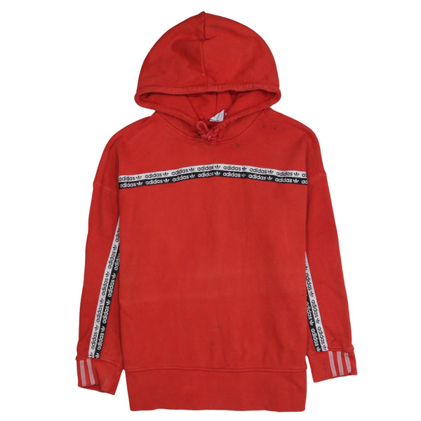Adidas 90's Striped Cuff Pullover Hoodie Medium Red