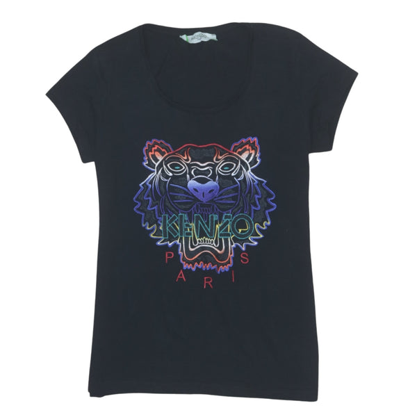 Kenzo 90's Retro Black Spellout T-Shirt Vintage Small
