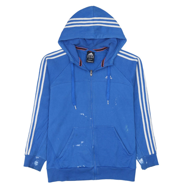 Adidas 90's Blue Striped Sleeve Zip Up Hoodie Medium