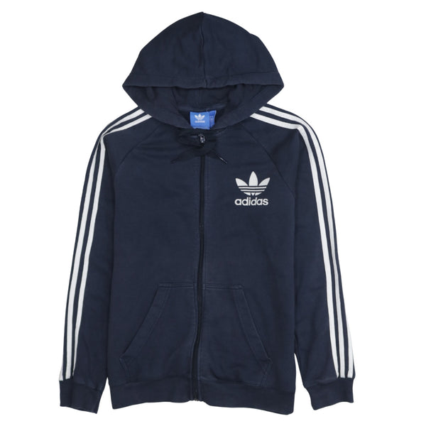 Adidas 90's Striped Sleeve Full Zip Up Hoodie Small Navy Blue