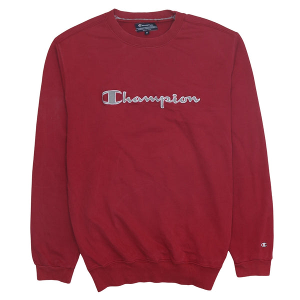 Champion 90's Spellout Crew Neck Sweatshirt Medium Red Vintage