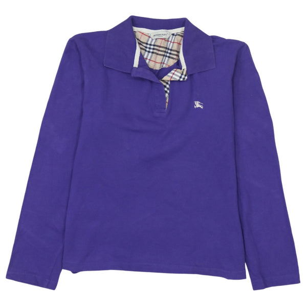 Burberry 90's Long Sleeve Quarter Button Polo Shirt XLarge Purple