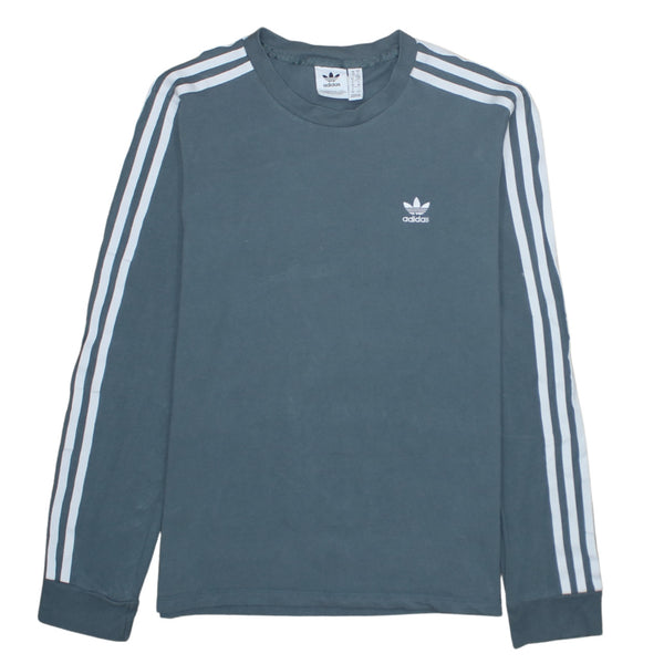 Adidas 90's Striped Sleeve Crew Neck Sweatshirt Small Grey