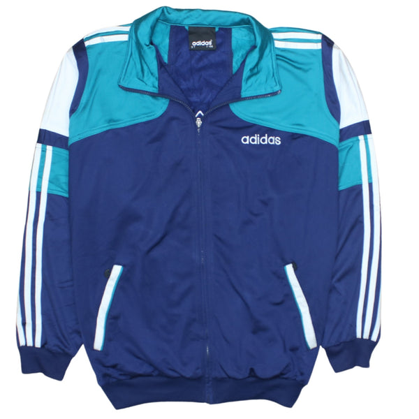 Adidas 90's Vintage Large Green Striped Sleeve Zip Sweatshirt