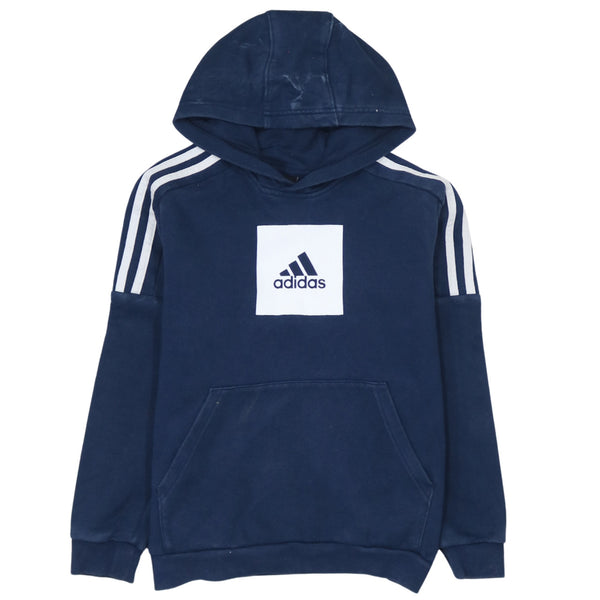 Adidas 90's Striped Sleeve Pullover Hoodie Medium Navy Blue