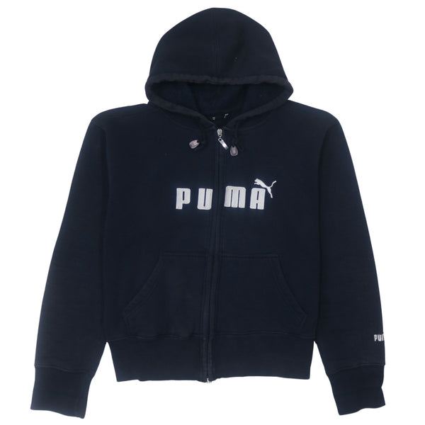 Vintage 90s Puma Spellout Full Zip Hoodie Small Navy Blue Cotton