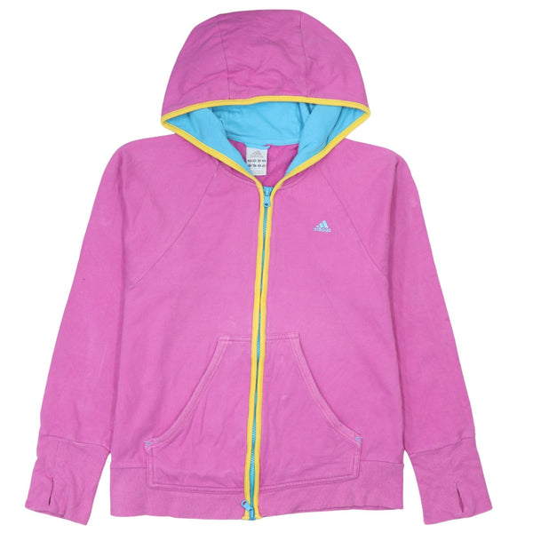 Adidas Vintage 90's Pink Full Zip Hoodie with Drawstring & Pockets, Medium