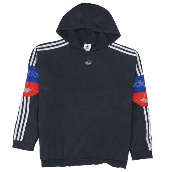 Adidas 90's Striped Sleeve Pullover Hoodie Medium  Black