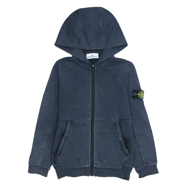 90s Stone Island Navy Blue Zip Hoodie XS, Retro Drawstring Style