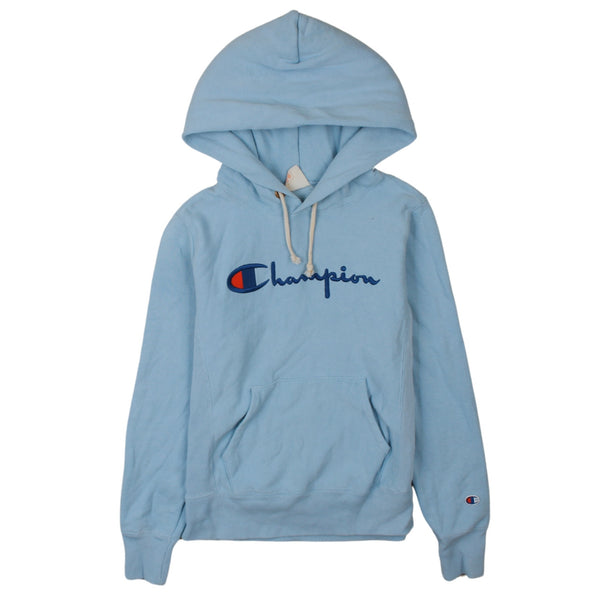 Champion 90's Blue Spellout Pullover Hoodie Men's Small Vintage