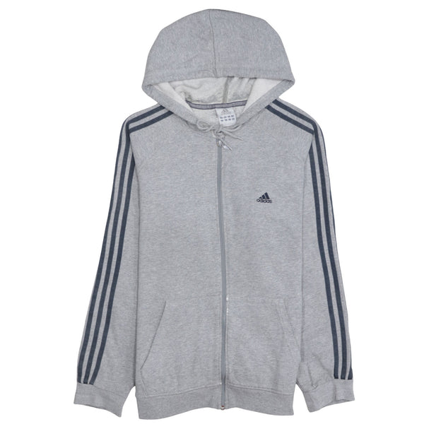 Adidas 90's Striped Sleeve Full Zip Up Hoodie Medium Grey