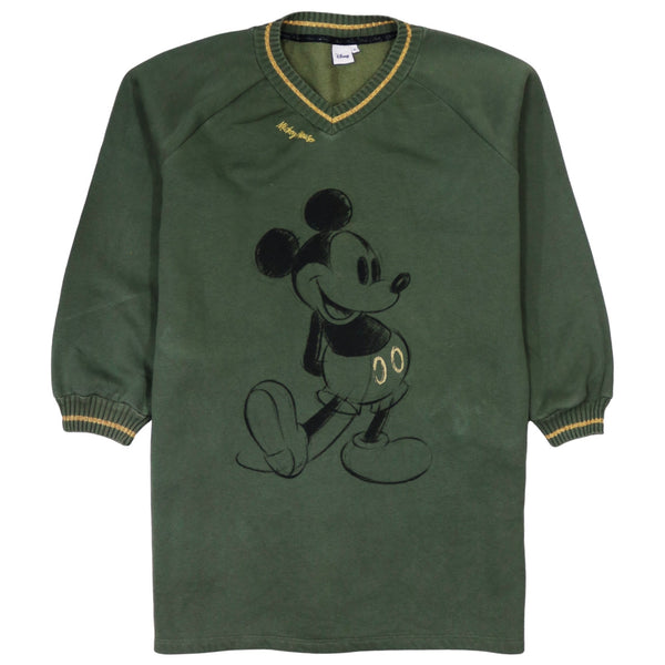 Vintage Disney 90's Mickey Mouse Green V Neck Sweatshirt - Men's Medium