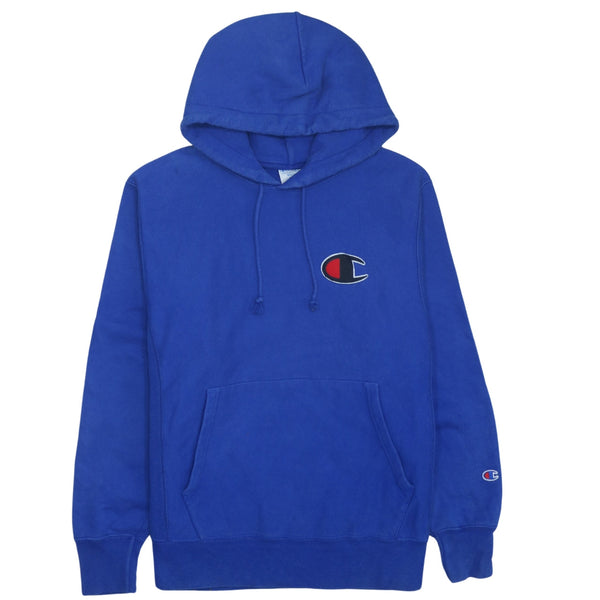 Vintage Champion 90's Blue Pullover Hoodie with Drawstring Pockets, Men's Medium