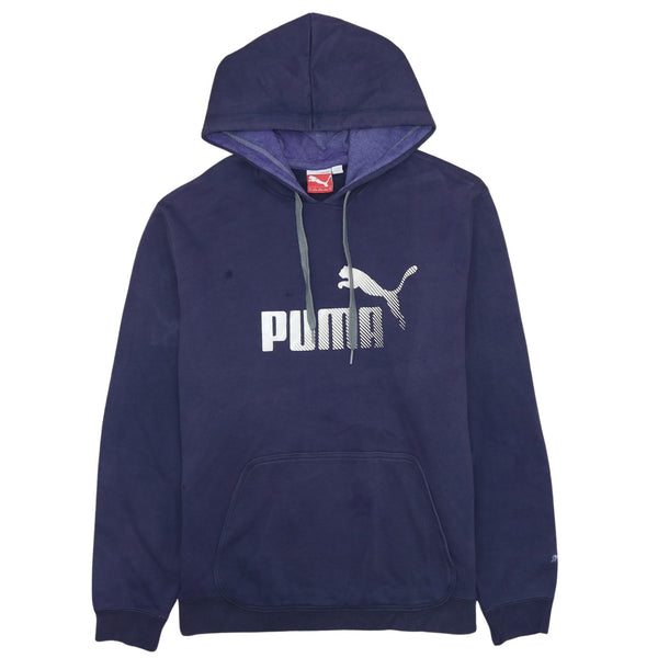 Puma 90's Vintage Spellout Hoodie Navy Blue Cotton Men's Medium