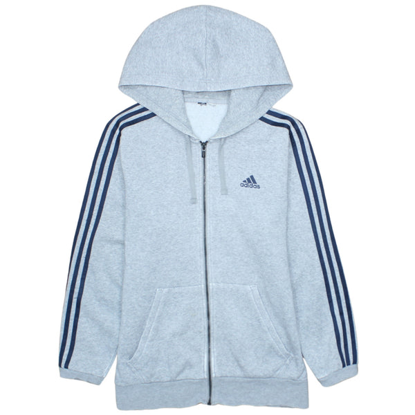 Adidas Men's Vintage 90's Striped Sleeve Grey Full Zip Hoodie Medium
