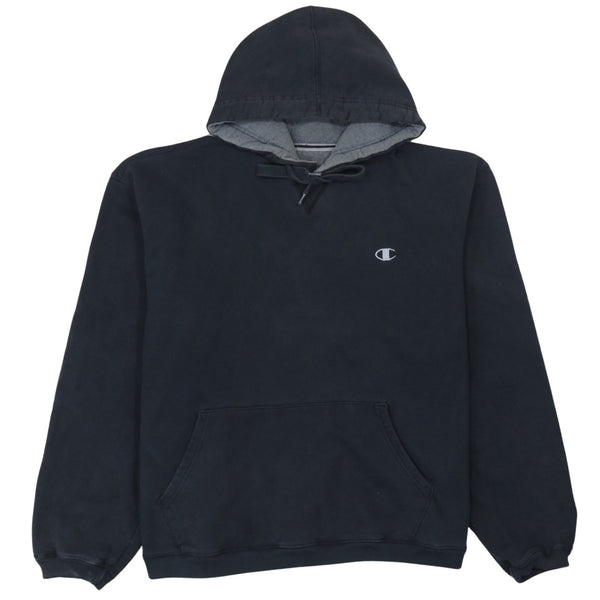 Champion 90's Drawstring Pockets Pullover Hoodie Large Black