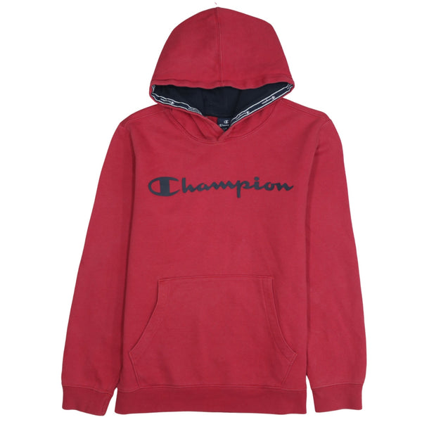 Vintage 90's Champion Spellout Hoodie XLarge Red Cotton Pullover