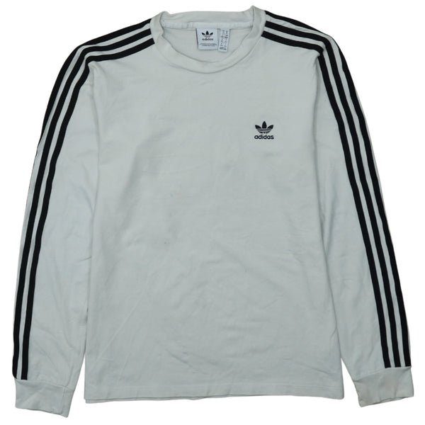 Adidas Women's 90's Striped Sleeve White Crew Neck Sweatshirt Medium