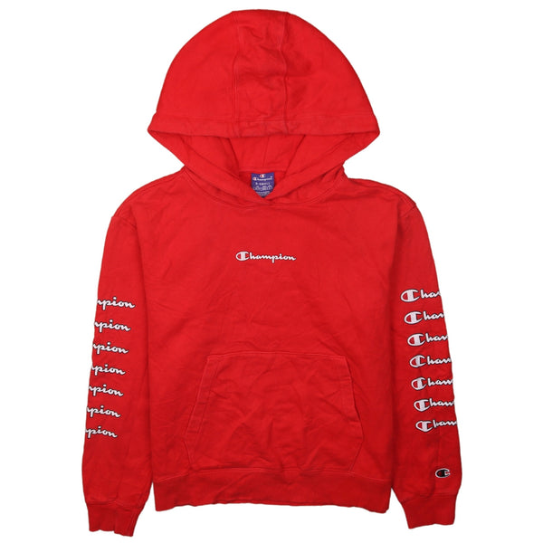 Vintage Champion 90's Red Pullover Hoodie with Drawstring Pockets XSmall