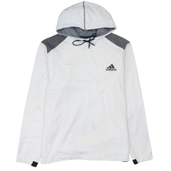 Adidas White Hoodie Men’s Large Grey Panel Hood Printed Logo Lightweight Pullover Top
