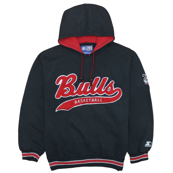 Vintage 90's Starter Chicago Bulls Pullover Hoodie Medium Black