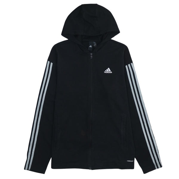 Adidas Vintage 90's Striped Sleeve Black Full Zip Hoodie Medium