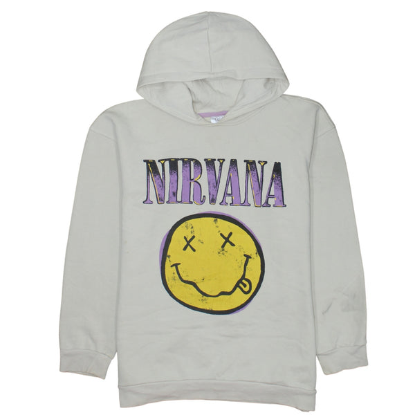 Nirvana 90's Spellout Pullover Hoodie Small  Beige Cream