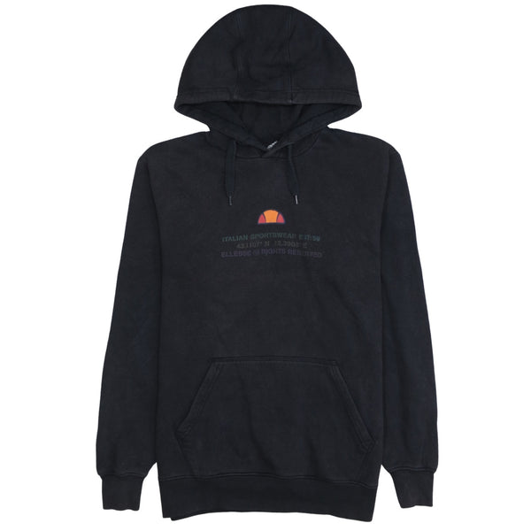 Ellesse 90's Drawstring Pockets Pullover Hoodie Medium Black