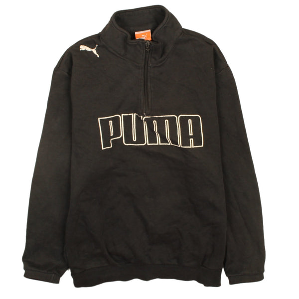 Puma 90's Black Spellout Quarter Zip Sweatshirt Small Vintage Style