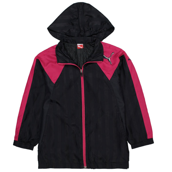 Puma 90's Vintage Black Hooded Full Zip Windbreaker Women's Small
