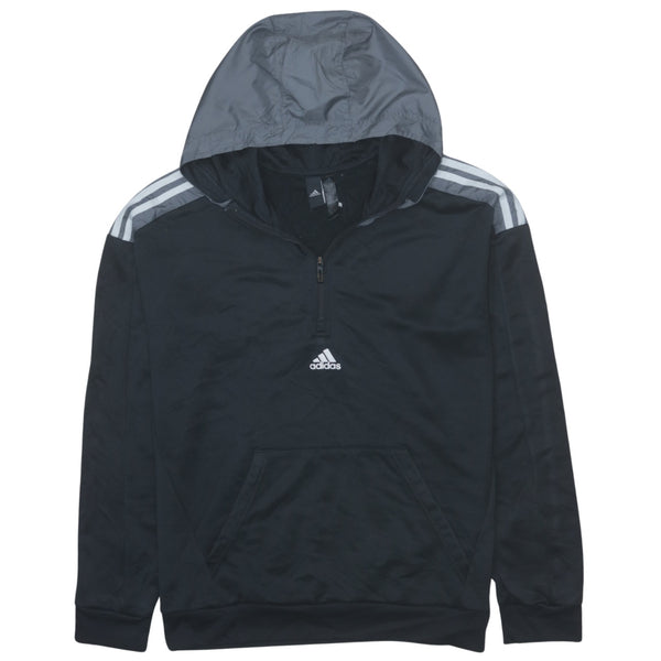 Adidas Vintage 90's Black Drawstring Quarter Zip Hoodie Medium