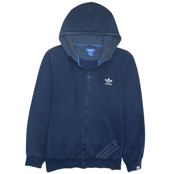 Adidas 90's Drawstring Pockets Full Zip Up Hoodie Large Navy Blue