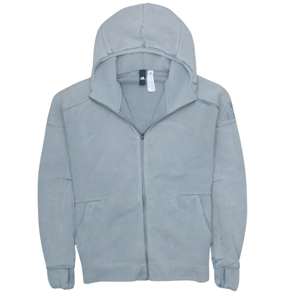 Adidas 90's Vintage Grey Zip Up Hoodie Medium, Retro Streetwear Cotton