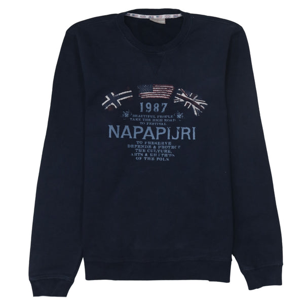 Napapijri 90's Spellout Crew Neck Sweatshirt Small  Navy Blue