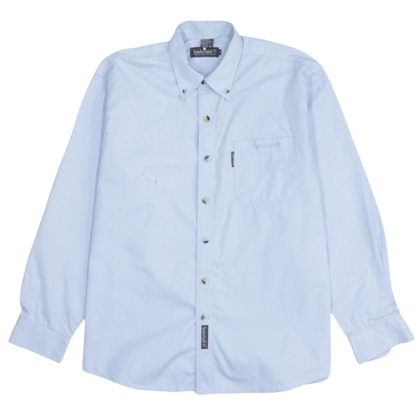 Vintage Timberland 90's Men's Blue Long Sleeve Button Up Shirt Medium
