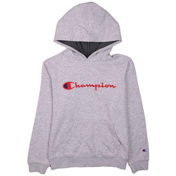 Champion Women's Large 90s Grey Pullover Spellout Hoodie Vintage