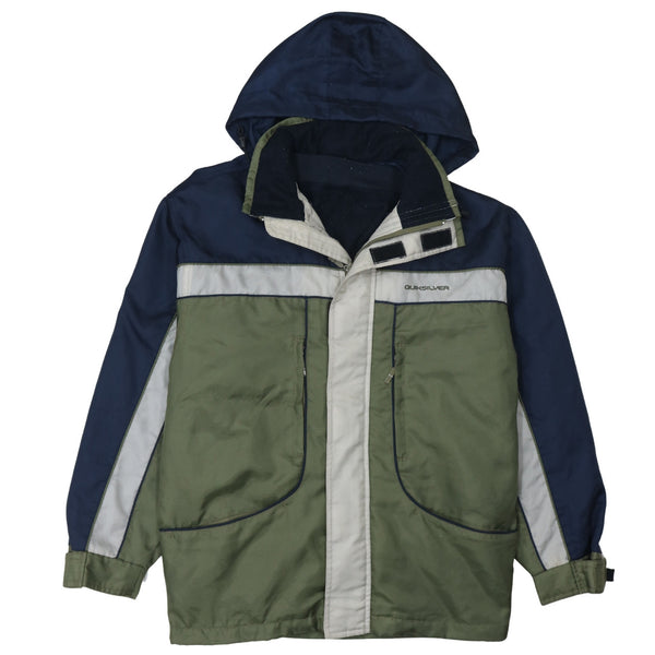 Quicksilver 90's Hooded Full Zip Up Windbreaker Small Navy Blue