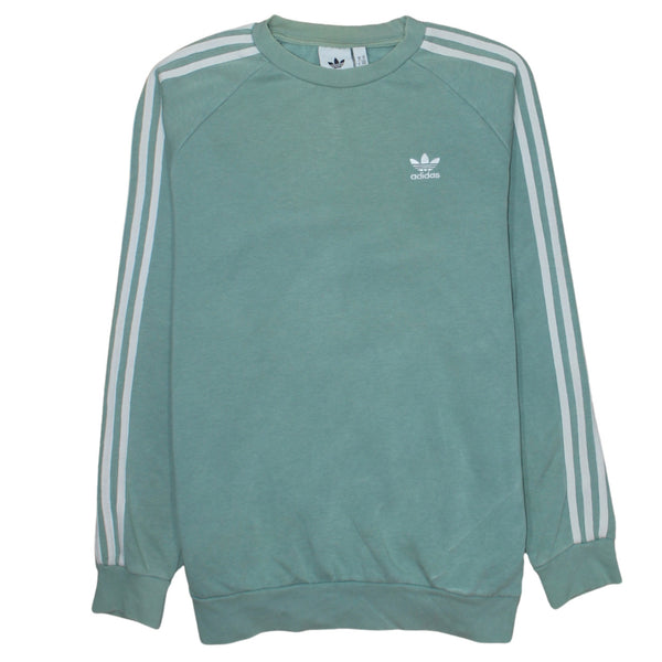 Adidas 90's Striped Sleeve Crew Neck Sweatshirt Medium Green