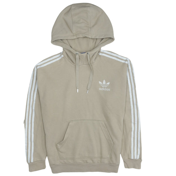 Adidas 90's Vintage Striped Sleeve Pullover Hoodie Large Beige Cream