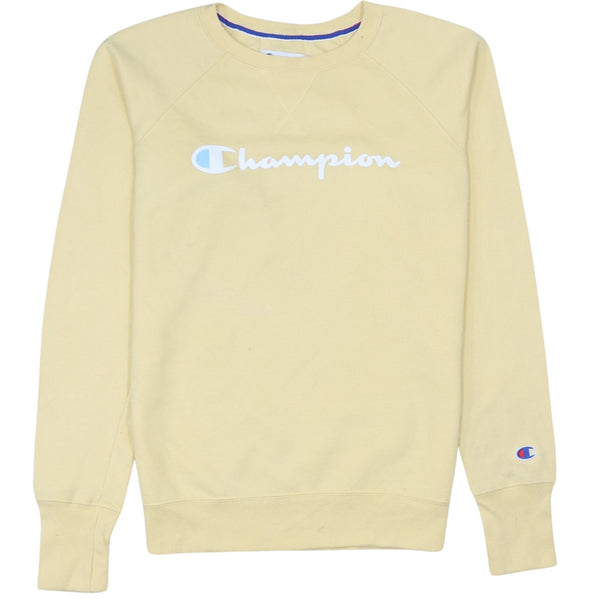 Champion 90's Spellout Crew Neck Sweatshirt Small Yellow