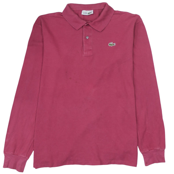 Lacoste 90's Long Sleeve Quarter Button Polo Shirt Medium  Red