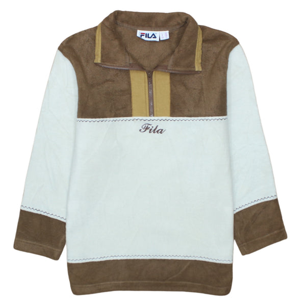 Fila 90s Vintage Hiking Warm Fleece Jumper Medium Brown Quarter Zip