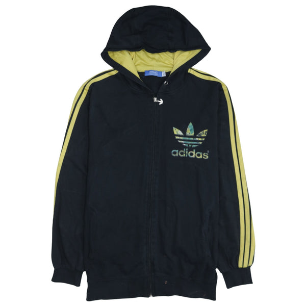 Adidas 90's Striped Sleeve Full Zip Up Hoodie Large Black