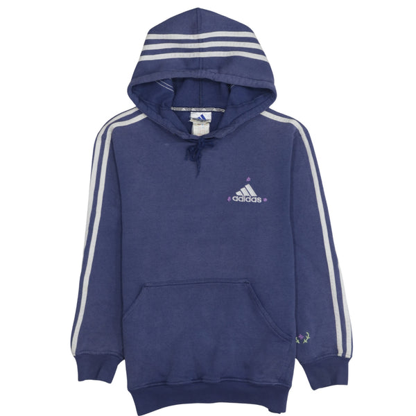 Adidas 90's Striped Sleeve Pullover Hoodie Large Navy Blue