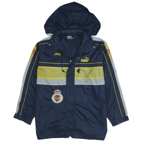 Puma 90's Vintage Hooded Windbreaker Jacket Medium Navy Blue Full Zip